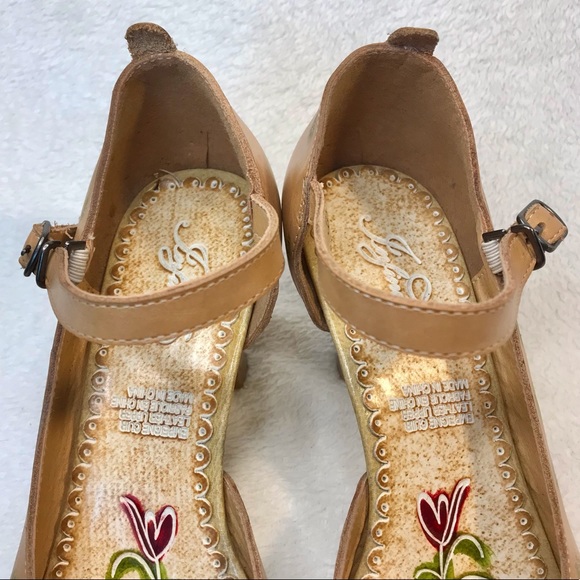 Genuine leather floral summer open toe sandals tan heels with strap Infinity - Picture 6 of 15